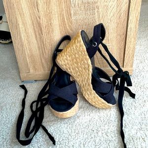 Lulus Black Esme Espadrille Wedges Lace Up Ankle